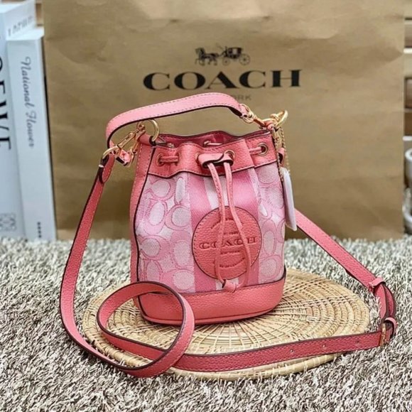 coach Mini Dempsey Bucket Bag In Signature Jacquard With Stripe And Coach Patch - Picture 2 of 8
